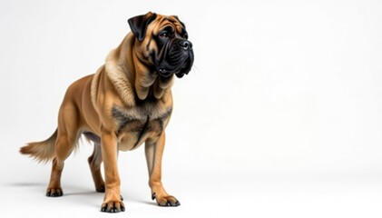 Obraz premium Majestic mastiff, powerful stance, white background, full body, front view, strong