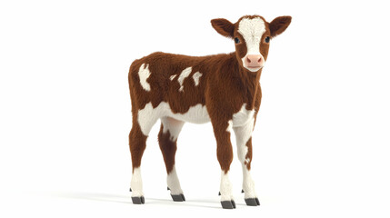 Adorable Brown and White Calf Standing Calmly on a White Background in Studio Lighting Animal Portrait