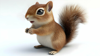 Adorable Brown Squirrel Posing on White Background in Studio Shot Showing Pixellated Defect in a Isolated Setting Captured with Soft Lighting and High Detail
