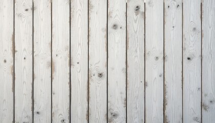 Fototapeta premium Whitewashed wooden fence panels. Rough wood texture, weathered background. Vertical planks, rustic design. Great background for presentations, web design, posters, ads. Rustic farmhouse style