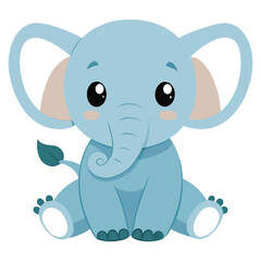 Obraz premium Cute Light Blue Baby Elephant Cartoon with Big Eyes on Transparent Background