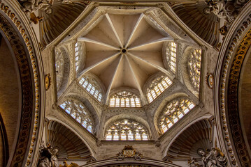Interior of the Valencia Cathedral Roof and Arches, Spain