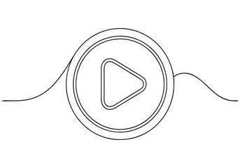 Obraz premium Continuous line drawing of a play icon in a minimalist linear style for media, video, or music player buttons