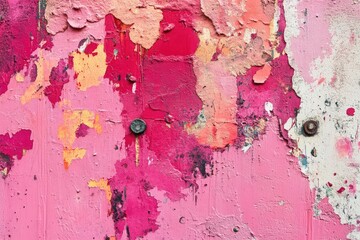 Vibrant pink graffiti art with abstract shapes on textured wall. AI generated illustration.