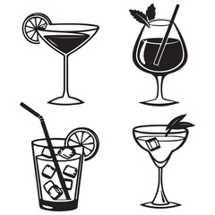 silhouette of alcoholic cocktail icon set vector