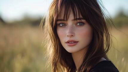 Naklejka premium Portrait of a Young Woman with Natural Beauty in Outdoor Setting