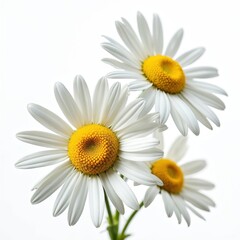 Chamomile flowers isolated white background. Fresh blossoms, medicinal herb. Spring, summer, botanical design, tea. Natural beauty in health, wellness, floral decor, spa.