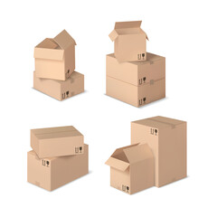 cardboard boxes on white background