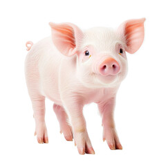 A cute pink piglet stands on transparency background, showcasing its small size and adorable features. piglet ears are perked up, and its expression is curious and playful