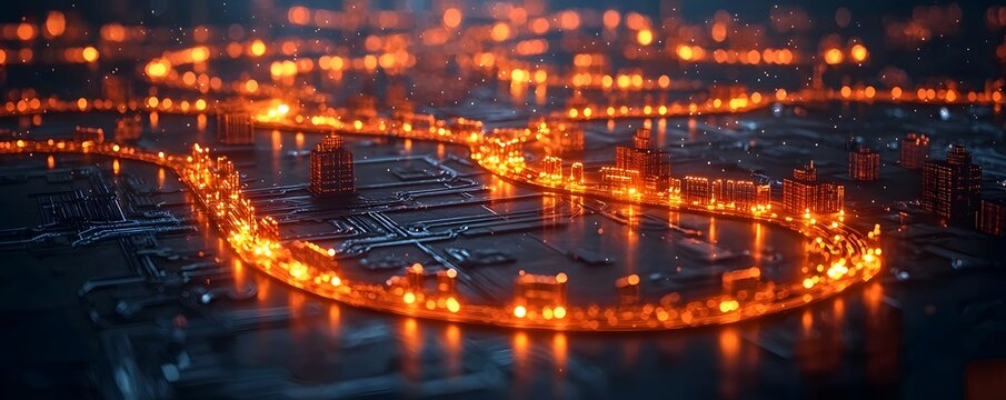 Glowing supply chain network on a sleek digital interface