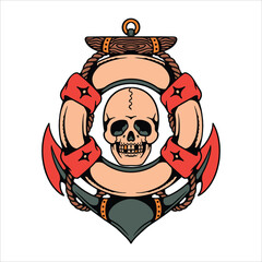 skull anchor tattoo vector design