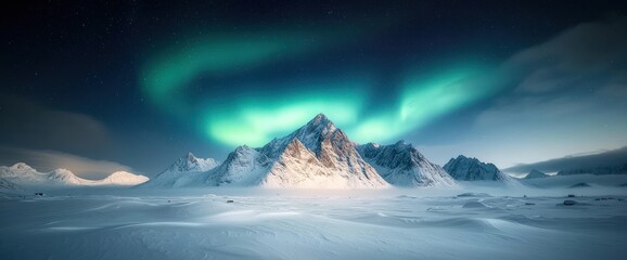Fototapeta premium Aurora borealis over snow-capped mountains