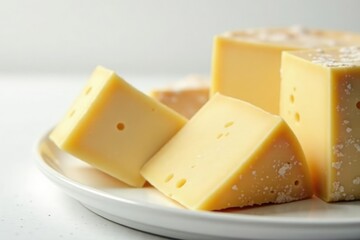 Artisanal cheese wheel, pristine white backdrop , image, creamy, wheel