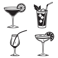 silhouette of alcoholic cocktail icon set vector