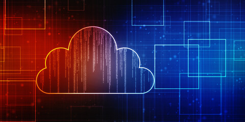 2d illustration of Cloud computing, Cloud Computing Concept, Cloud computing concept. Abstract cloud connection technology background, internet data storage, database and mobile server concept