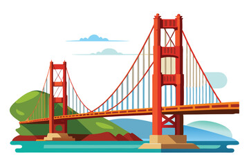 Obraz premium Golden Gate Bridge Cartoon in Vibrant Red, Blue, and Green