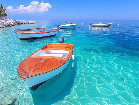 Boats in Clear Turquoise Water - Powered by Adobe