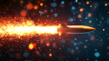 A hypersonic missile soaring through the sky at high speed, symbolizing cutting-edge military technology and the advancement of modern warfare in the 21st century.

