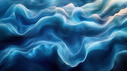 Fototapeta premium Ethereal fluid, wave like pattern, showcasing a gradient of deep blue and delicate whites