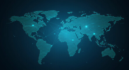 Obraz premium Global Network Connections Illuminated World Map Illustration