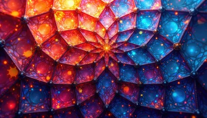 Intricate tessellation of geometric shapes, vibrant colors , geometric pattern, backdrop, color