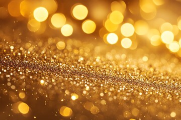 Golden Glitter Dust Flowing with Bokeh Light Background Texture Effect