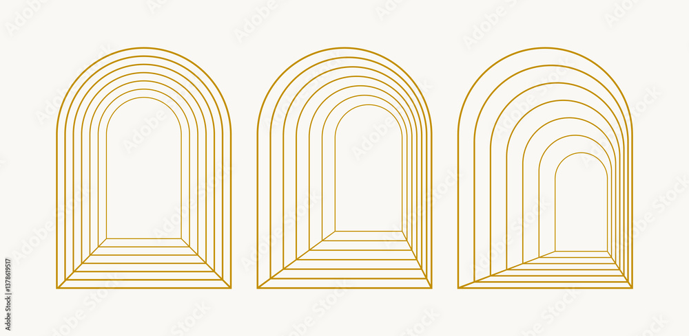 Wall mural set of line arch tunnels in trendy boho style. window, door or portal in archway form creating depth