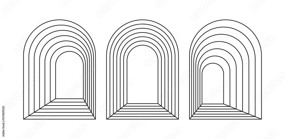 Wall mural set of line arch tunnels in trendy boho style. window, door or portal in archway form creating depth