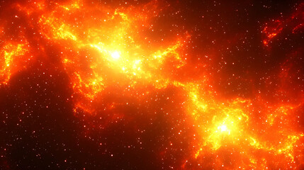 Brilliant Orange Cosmic Nebula With Dazzling Star Clusters And Galactic Swirls In Deep Space Visualization