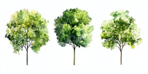 Fototapeta premium Watercolor Trees Painting Collection Isolated on White Background For Design