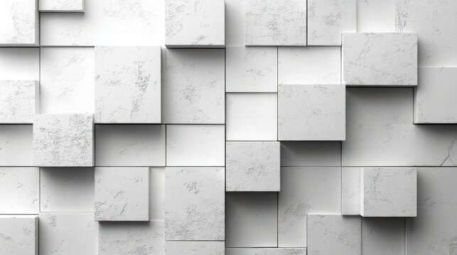 Modern white wall made with displaced concrete cube elements in dynamic layout