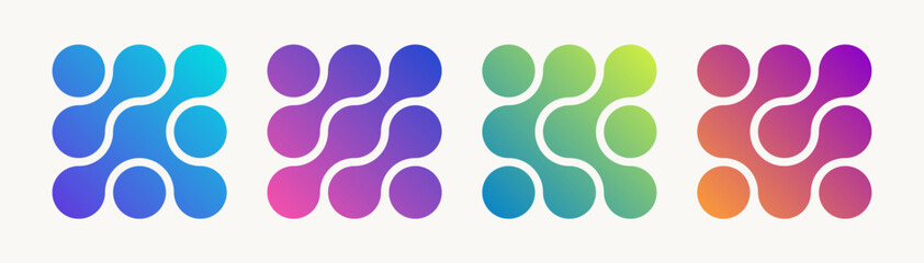 Set of colourful abstract composition of bold circles connected to each other. Liquid shapes in different gradient color. Ideal for branding, logos, packing or modern design use. Vector  illustration