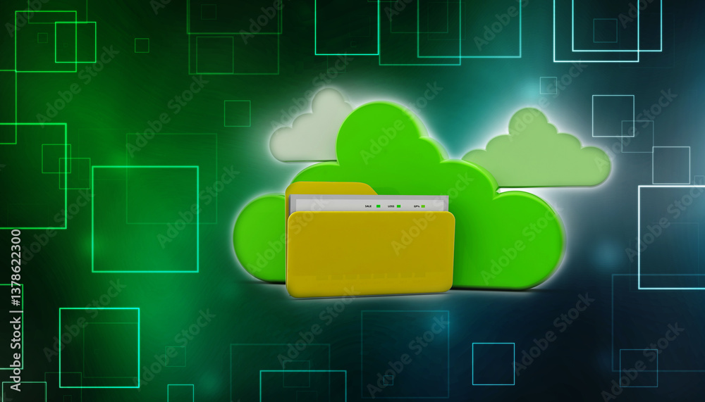 Poster 3d rendering cloud computing concept, cloud internet technology concept background, cloud computing 