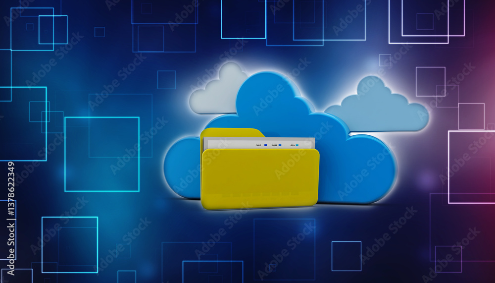 Poster 3d rendering cloud computing concept, cloud internet technology concept background, cloud computing 