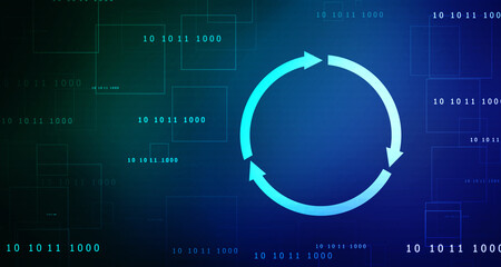 Update icon with binary codes on technology abstract background, Update System Upgrade Software version technology concept