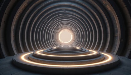 Fototapeta premium Illuminated pathway through a futuristic tunnel digital art high-tech environment perspective view conceptual journey