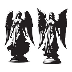 Ornate Gothic angel statue silhouette, adorned with intricate details - Gothic angel illustration - Gothic angel vector - Gothic silhouette

