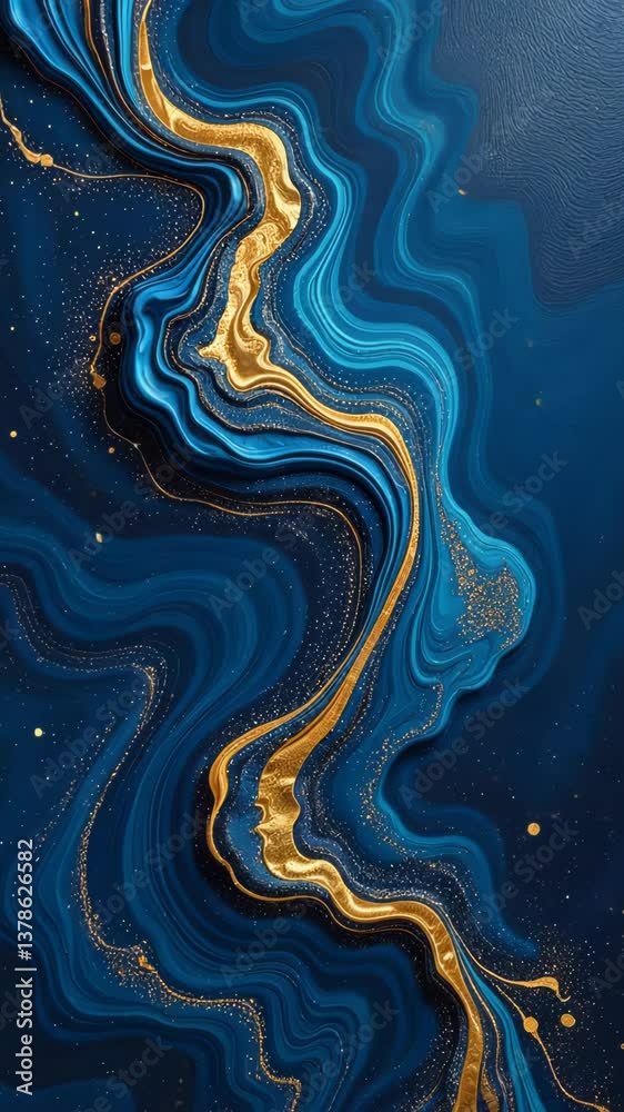 Poster a blue line with gold dots on it. the line is curved and has a lot of dots