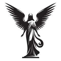 Menacing Gothic angel statue silhouette, a perfect depiction of divine mystery - Gothic angel illustration - Gothic angel vector - Gothic silhouette

