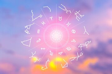 Zodiac signs and astrology with constellations, concepts, predictions, horoscopes, beliefs