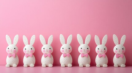 An Easter bunny themed background with small stick cutout bunnies lined up at the bottom, perfectly capturing the festive and adorable essence of Easter
