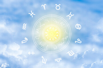 Zodiac signs and astrology with constellations, concepts, predictions, horoscopes, beliefs