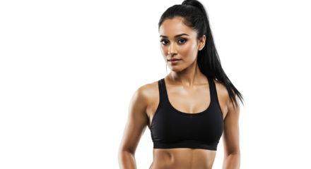 Confident Athletic Woman in Black Sports Bra, Fitness and Wellness, On transparent background