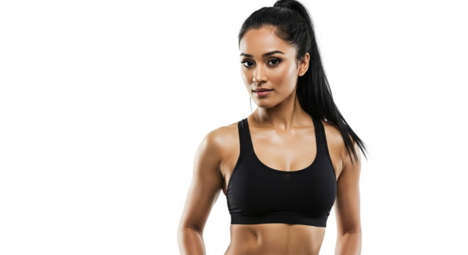 Confident Athletic Woman in Black Sports Bra, Fitness and Wellness, On transparent background