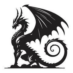 Sculpted Gothic dragon statue silhouette, reminiscent of fortress guardians - Gothic dragon illustration - Gothic dragon vector - Gothic silhouette

