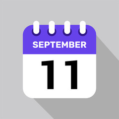 calendar 11 september icon date background. Vector schedule symbol.