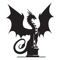 Divine Gothic dragon statue silhouette, exuding supernatural energy - Gothic dragon illustration - Gothic dragon vector - Gothic silhouette

