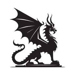Enigmatic Gothic dragon statue silhouette, shrouded in mystery - Gothic dragon illustration - Gothic dragon vector - Gothic silhouette

