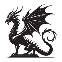 Haunting Gothic dragon statue silhouette, embodying dark fantasy - Gothic dragon illustration - Gothic dragon vector - Gothic silhouette

