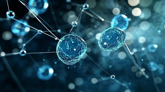 Elegant scientific visualization of smooth translucent vesicles housing vibrant blue exosome particles, surrounded by a soft-focus cellular matrix, highlighting their role in regen